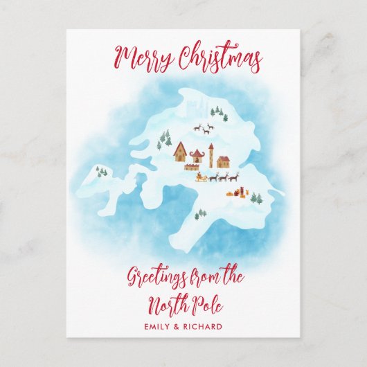 図解入りの、写真付きの北ユニーク極地図メリークリスマス シーズンポストカード (正面)