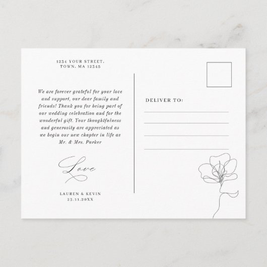 図解入りの、写真付きの手描き花感謝してい葉書 インビテーションポストカード (裏面)