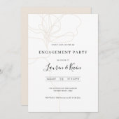 図解入りの、写真付きの線画の花婚約パーティ 招待状 (正面/裏面)