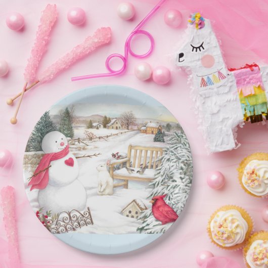 図解入りの、写真付きの雪だるまウィンターワンダーランド ペーパープレート (パーティー)