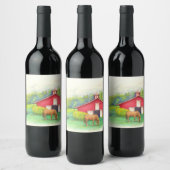 図馬の赤い納屋とヒマワリ ワインラベル (ボトル)