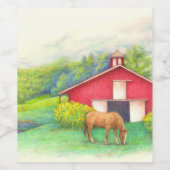 図馬の赤い納屋とヒマワリ ワインラベル (シングルラベル)