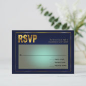 固定された貝殻の航海のな結婚式|の海軍および金ゴールド 出欠カード (スタンド正面)