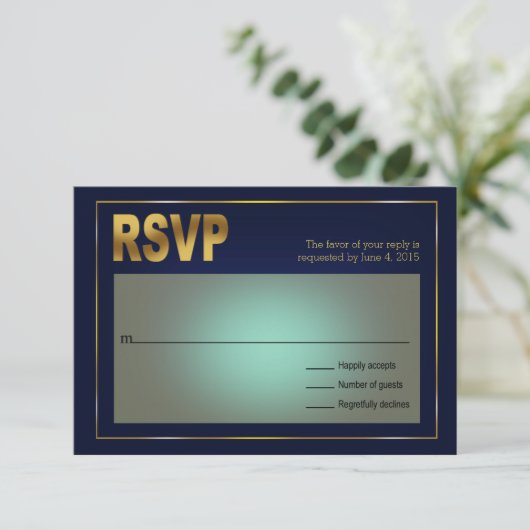 固定された貝殻の航海のな結婚式|の海軍および金ゴールド 出欠カード (スタンド正面)