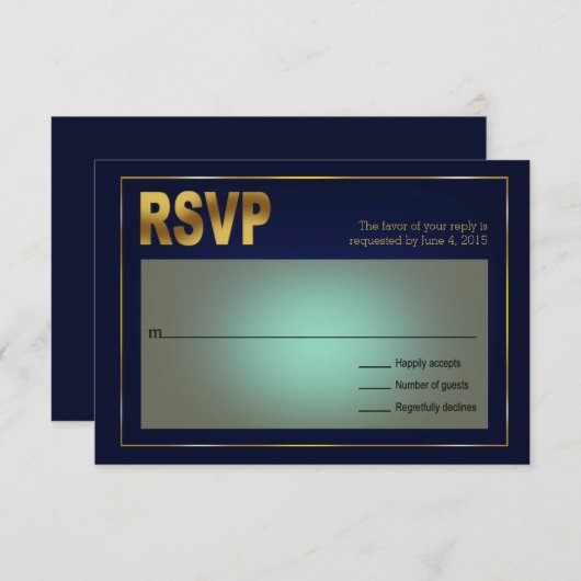 固定された貝殻の航海のな結婚式|の海軍および金ゴールド 出欠カード (正面/裏面)