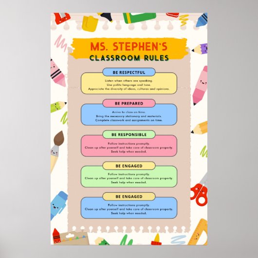 固定カラフル先生教室の規則 ポスター (正面)