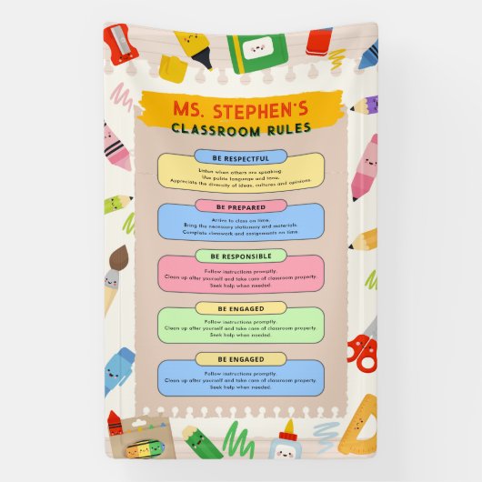 固定カラフル先生教室の規則 横断幕 (縦)