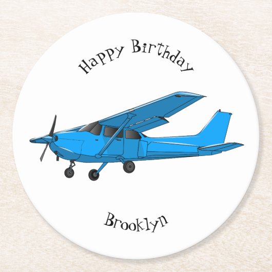 固定翼航空機の漫画イラストレーション ラウンドペーパーコースター (正面)