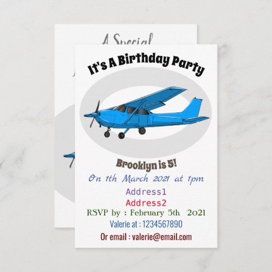 固定翼航空機の漫画イラストレーション 招待状 (正面/裏面)