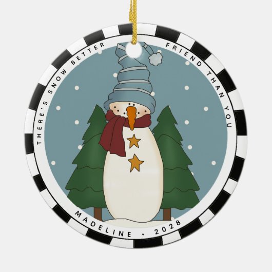国お洒落雪だるまパーソナライズされた友 セラミックオーナメント (裏面)