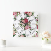 国かわいらしフランスのフローラ スクエア壁時計 (ホーム)