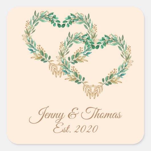 国かわいらし素朴ユーカリ結婚スクリプト スクエアシール (正面)