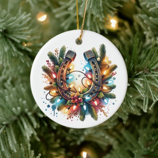 国と西の馬蹄型素朴クリスマス セラミックオーナメント (ツリー)