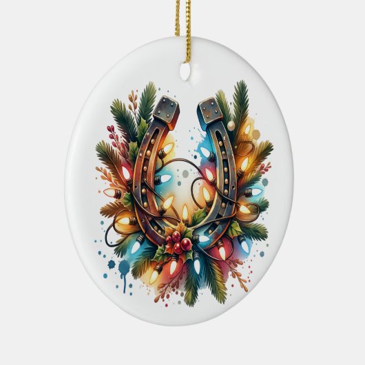 国と西の馬蹄型素朴クリスマス セラミックオーナメント (右)