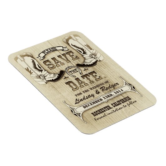 国と西部のカウボーイのブーツ日付を保存 マグネット (右側)