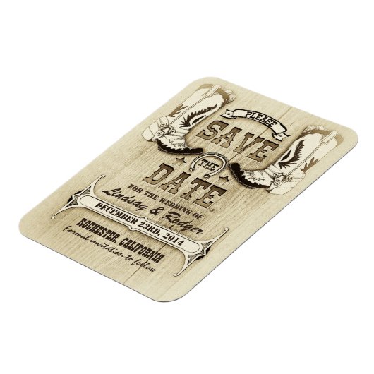 国と西部のカウボーイのブーツ日付を保存 マグネット (左側)