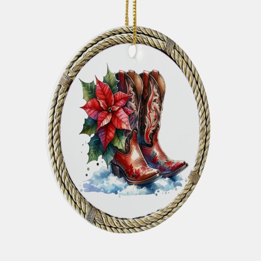 国と西部のカウボーイブーツのクリスマス セラミックオーナメント (右)