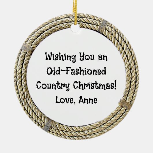 国と西部のカウボーイブーツのクリスマス セラミックオーナメント (裏面)