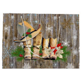 国と西部のカウボーイブーツのクリスマス ラージペーパーバッグ (裏面)