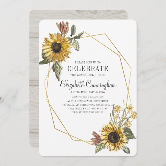 国のひまわり素朴フローラ幾何記念 招待状 (正面/裏面)