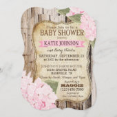 国のアジサイおよび素朴な木製のベビーシャワー 招待状 (正面/裏面)