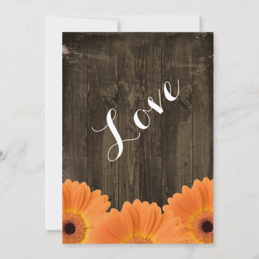 国のオレンジデイジーの素朴な木製の結婚式の招待 招待状 (裏面)