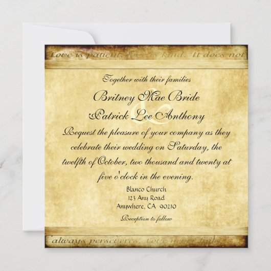 国のオークの木のヴィンテージの結婚式招待状 招待状 (裏面)