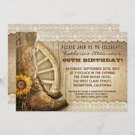 国のカウボーイのスタイルの誕生日の招待状 招待状 (正面/裏面)