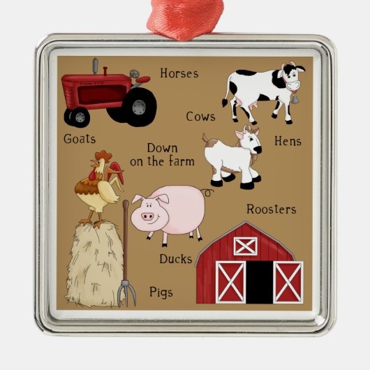 国のクリスマスの家畜 メタルオーナメント (正面)