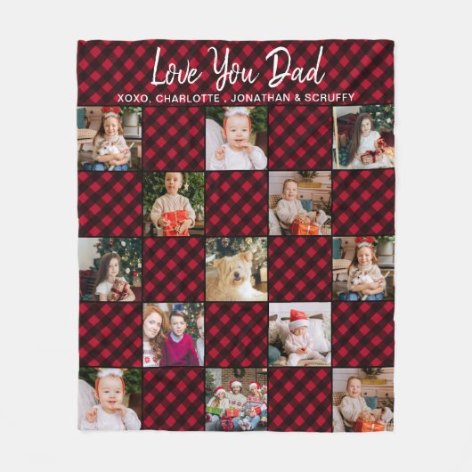 国のクリスマスカスタムクリスマスレッドプレイド写真コラージュ フリースブランケット (正面)