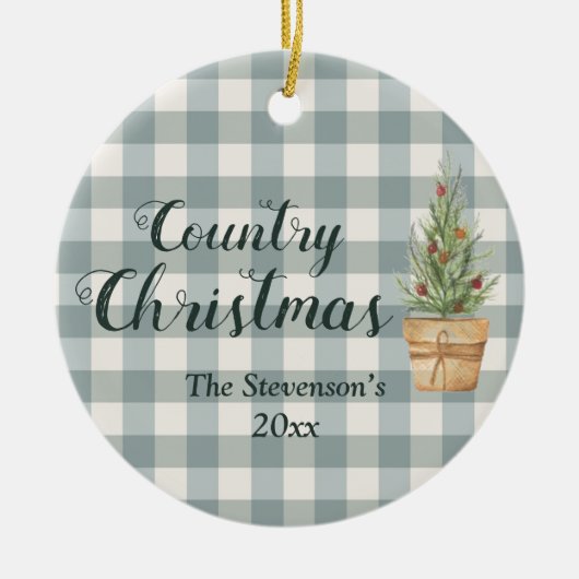 "国のクリスマス"スクリプト名グリーンプレイド セラミックオーナメント (正面)