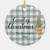 "国のクリスマス"スクリプト名グリーンプレイド セラミックオーナメント (裏面)