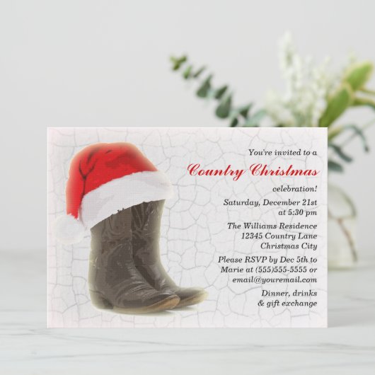 国のクリスマス・パーティの招待のカウボーイ・ブーツ 招待状 (スタンド正面)