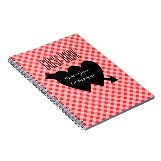 国のシックで赤いギンガムパターン結婚式のゲストブック ノートブック (右側)