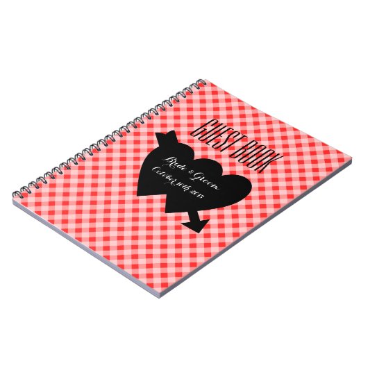 国のシックで赤いギンガムパターン結婚式のゲストブック ノートブック (左側)