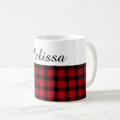 国のシックで赤く黒い格子縞の名前をカスタムする コーヒーマグカップ (正面右)