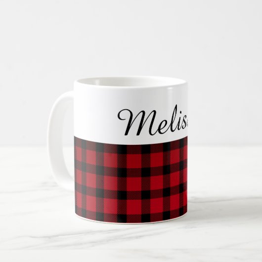 国のシックで赤く黒い格子縞の名前をカスタムする コーヒーマグカップ (正面左)