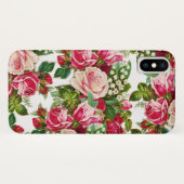 国のシックなピンクの赤い緑のヴィンテージの花柄 Case-Mate iPhoneケース (裏面(横))