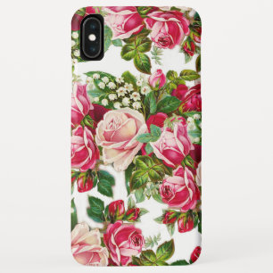 国のシックなピンクの赤い緑のヴィンテージの花柄 iPhone XS MAXケース