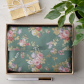 国のシックな深緑色のピンクの金ゴールドのエレガントな花柄 薄葉紙 (ギフト)