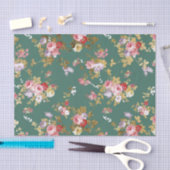 国のシックな深緑色のピンクの金ゴールドのエレガントな花柄 薄葉紙 (クラフト)