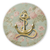 国のシックな花のガーリーで航海のな金ゴールドのいかり セラミックノブ (正面)