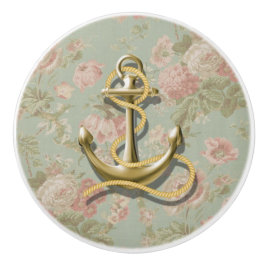 国のシックな花のガーリーで航海のな金ゴールドのいかり セラミックノブ