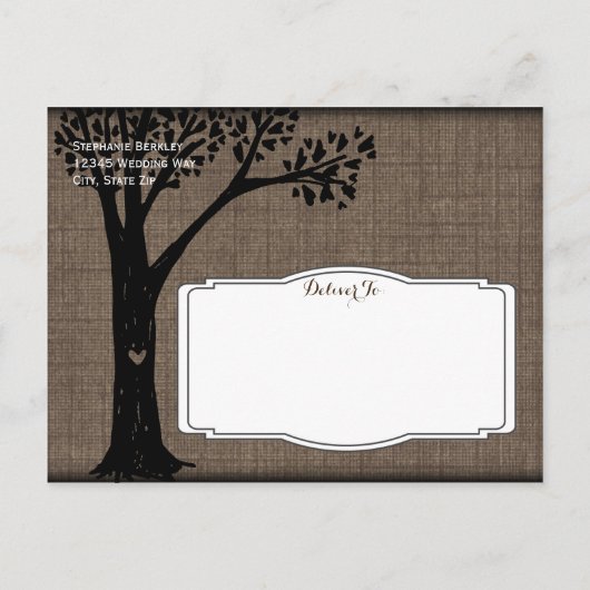 国のツリー素朴のBurlap日付はがきを保存 案内ポストカード (裏面)