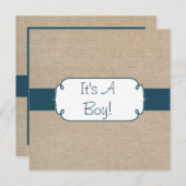 国のティール(緑がかった色)の緑およびベージュバーラップのベビーシャワー 招待状 (正面/裏面)