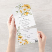 国のデイジーと白いQRコードのひまわり オールインワン招待状 (貼ってはがせる)