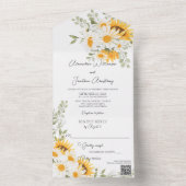 国のデイジーと白いQRコードのひまわり オールインワン招待状 (内側)