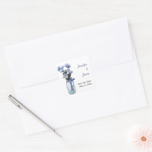 国のデイジーMason Jar – 日付シールを保存 スクエアシール (封筒)