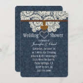 国のデニム及びアイボリーのレースのウェディングシャワー 招待状 (正面/裏面)