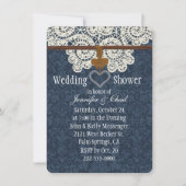 国のデニム及びアイボリーのレースのウェディングシャワー 招待状 (正面)